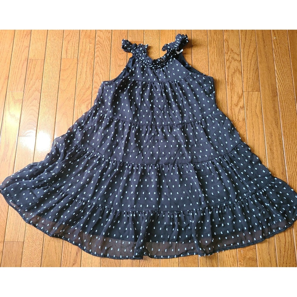 Mi ami little girls black polkadot tiered frilly dress youth size 8 Lined